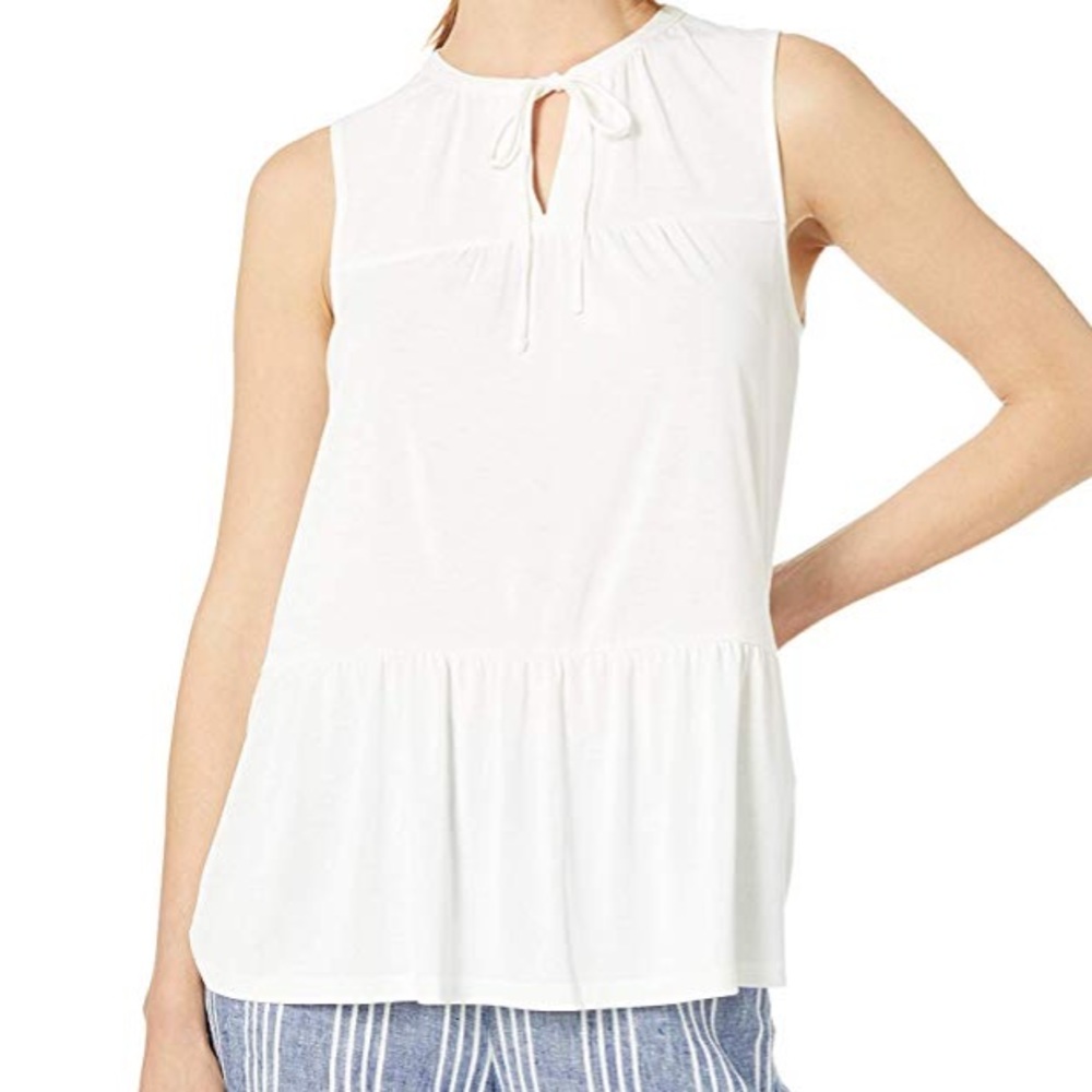 Lucky Brand White Sleeveless Tie-Neck Peplum Tank Top-GUC